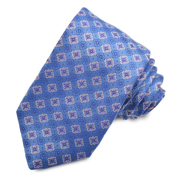 100% Italian Silk Woven Jacquard Tie in Floral Medallion Discount