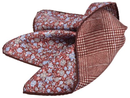 Silk Reversible Floral Checked Pocket Square For Discount