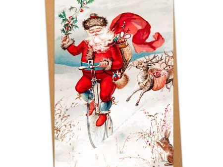 Vintage Fun Santa Illustration Christmas Card, Personalised or Blank Cheap