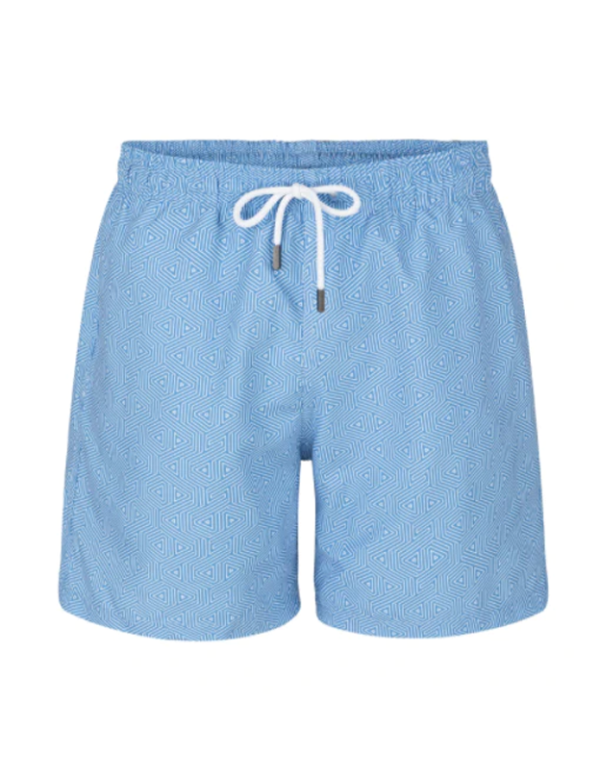 Light Blue Geometric Stretch Swim Shorts Online Hot Sale