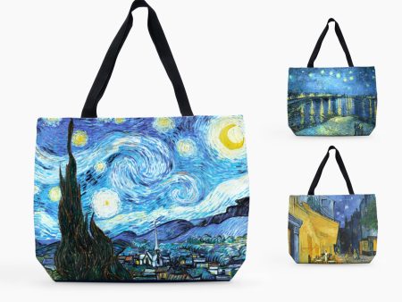 Starry Night Van Gogh Large Art Canvas Tote Bag, Shopping Bag Discount