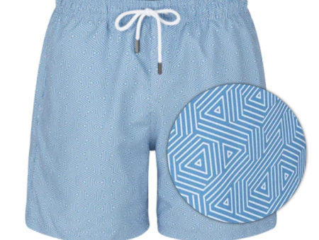 Light Blue Geometric Stretch Swim Shorts Online Hot Sale