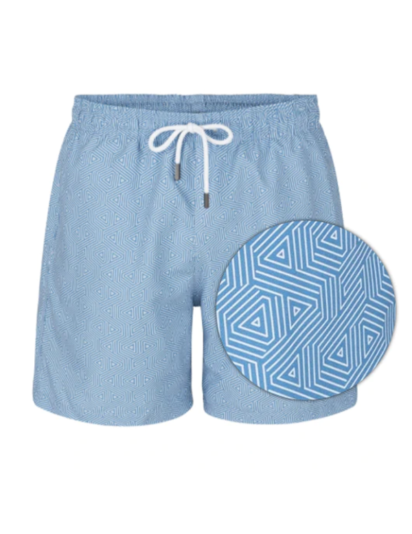 Light Blue Geometric Stretch Swim Shorts Online Hot Sale