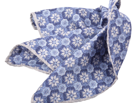 Silk Reversible Pocket Square in Blue Silver For Cheap