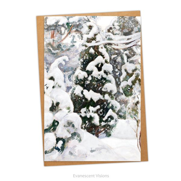 Juniper Tree in Snow Winter Holiday or Christmas Card, Personalised or Blank Fashion