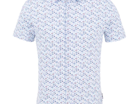 Light Blue Geometric Performance Knit Short Sleeve Shirt Discount