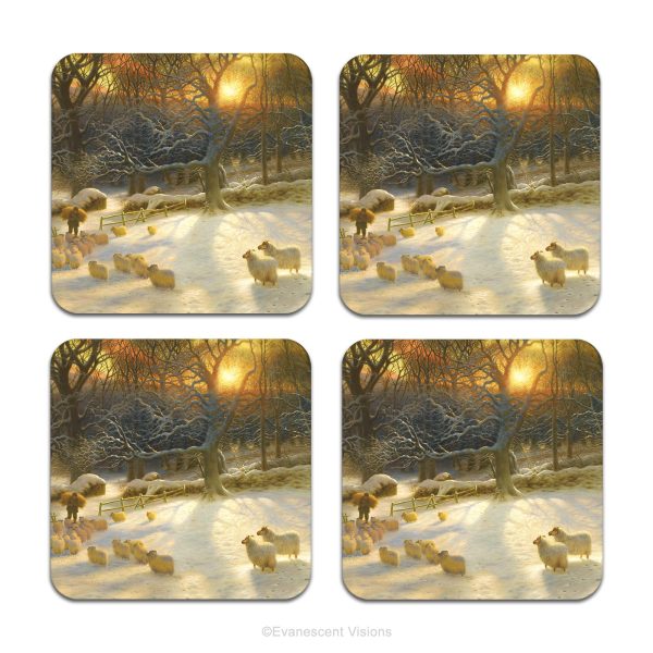 Winter s Day Christmas Coasters, Set of 4 Fashion