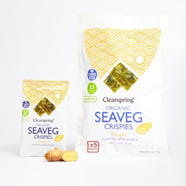 Organic Seaveg Crispies Multipack - Ginger (Crispy Seaweed Thins) (6 Pack) For Sale