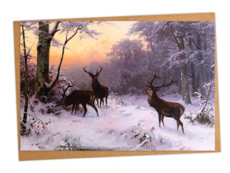 Deer in Winter Woodland Traditional Christmas Card, Personalised or Blank Online