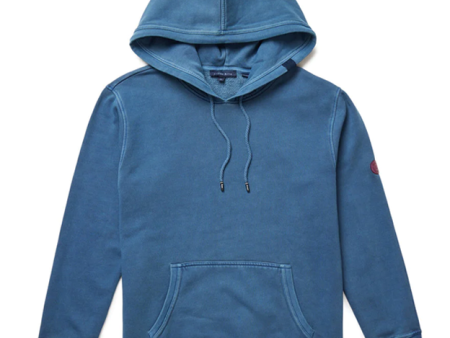 Solid Garment Wash Hoodie in Denim Blue Hot on Sale